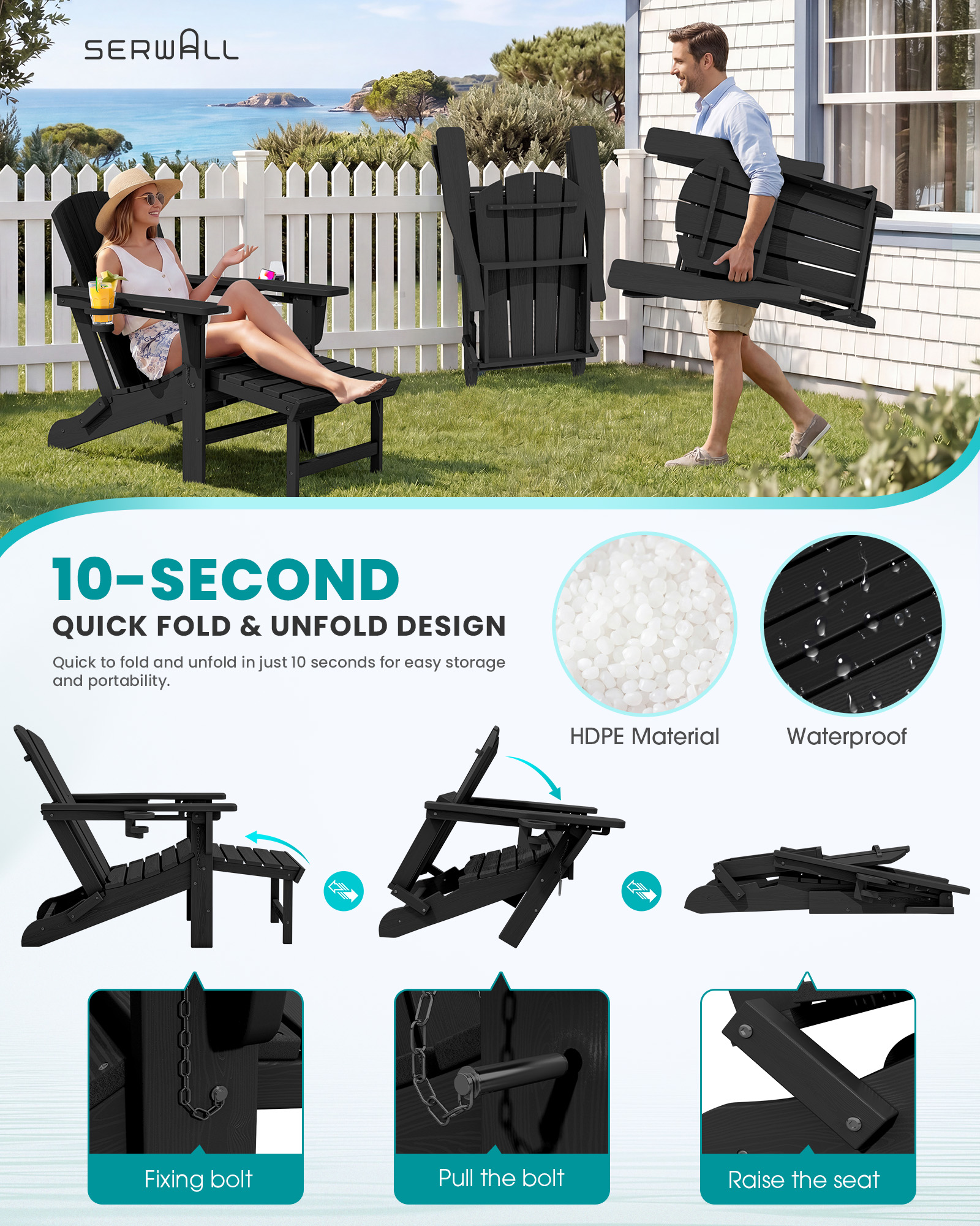 folding adjustable adirondack chairs with footrest set of 2 - image 7 Folding Adjustable Adirondack Chairs with Footrest Set of 2 - Image 7