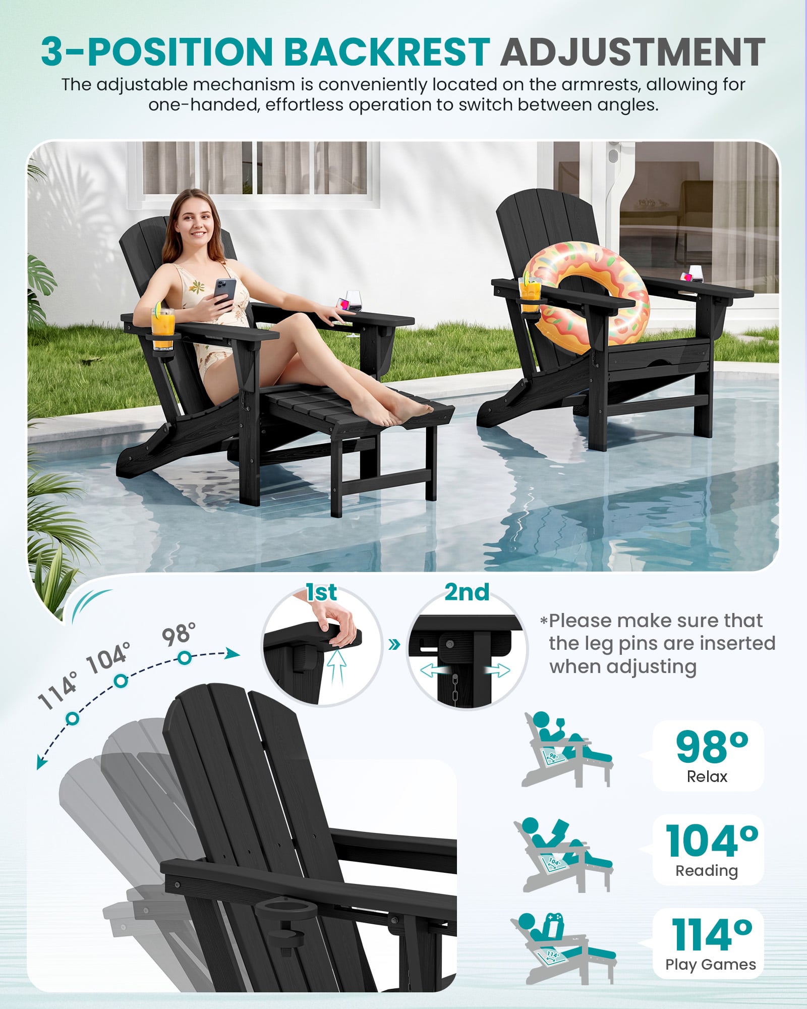 folding adjustable adirondack chairs with footrest set of 2 - image 8 Folding Adjustable Adirondack Chairs with Footrest Set of 2 - Image 8