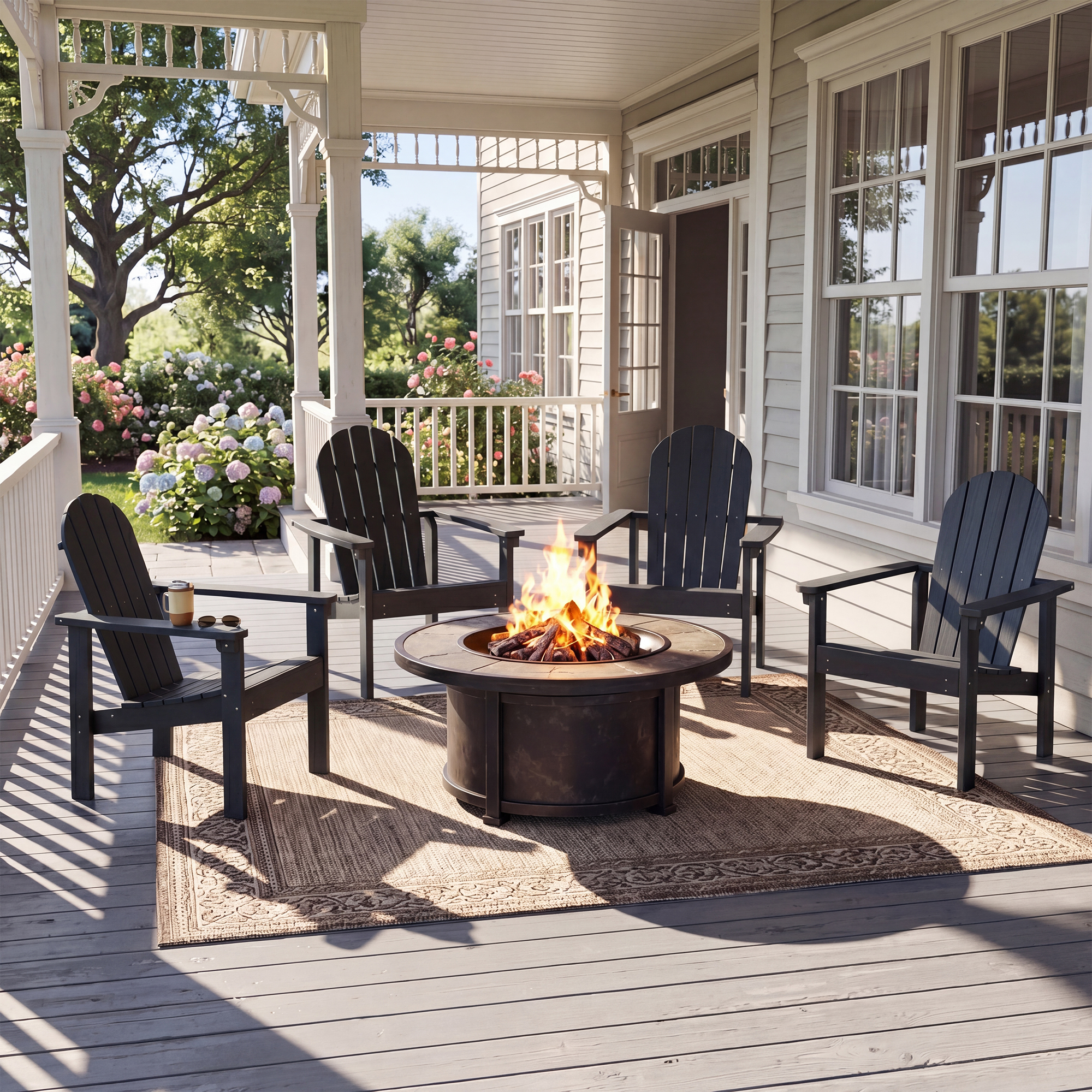 SERWALL Stackable Adirondack Chairs Set of 4, Black