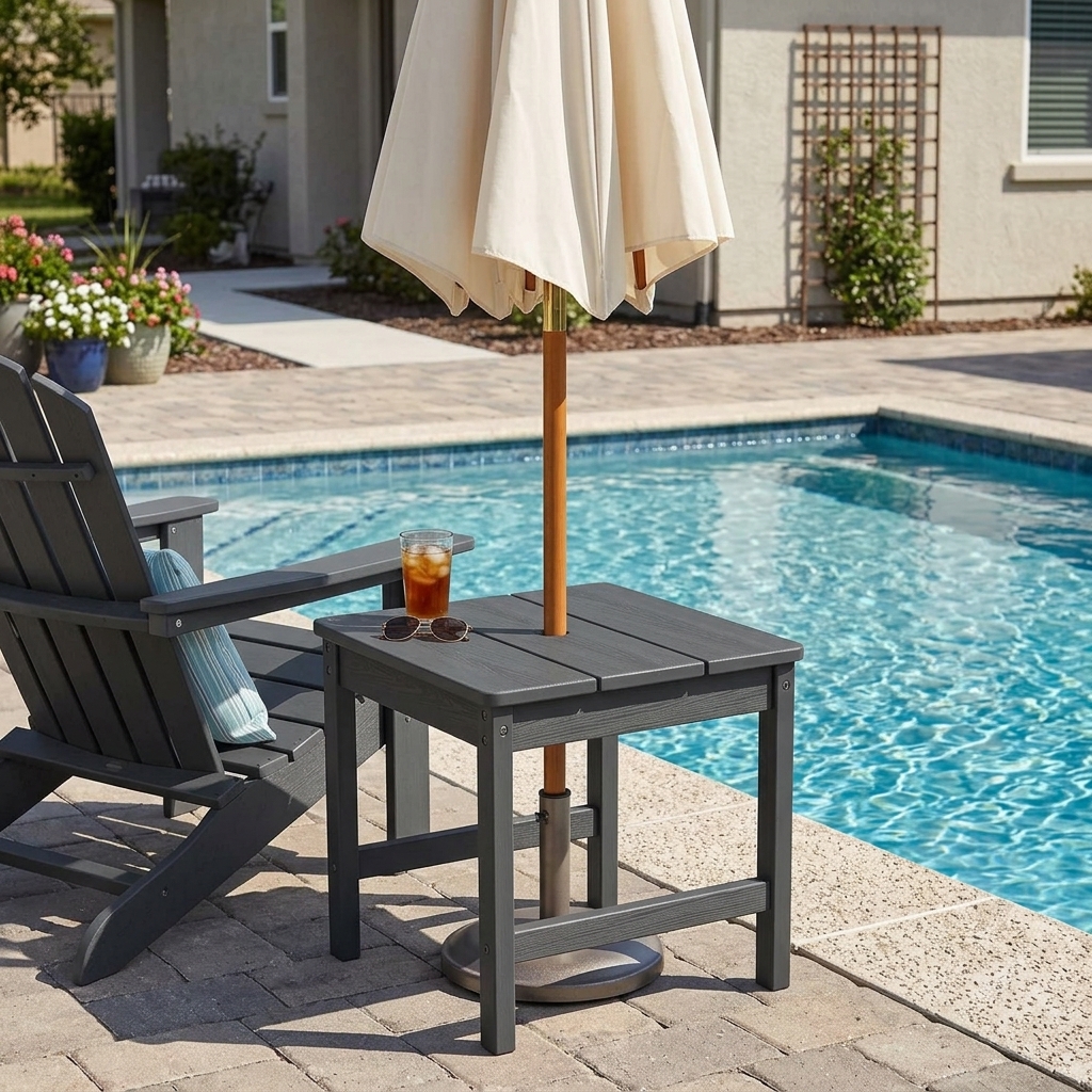 outdoor square side table with umbrella hole - image 4 Outdoor Square Side Table with Umbrella Hole - Image 4