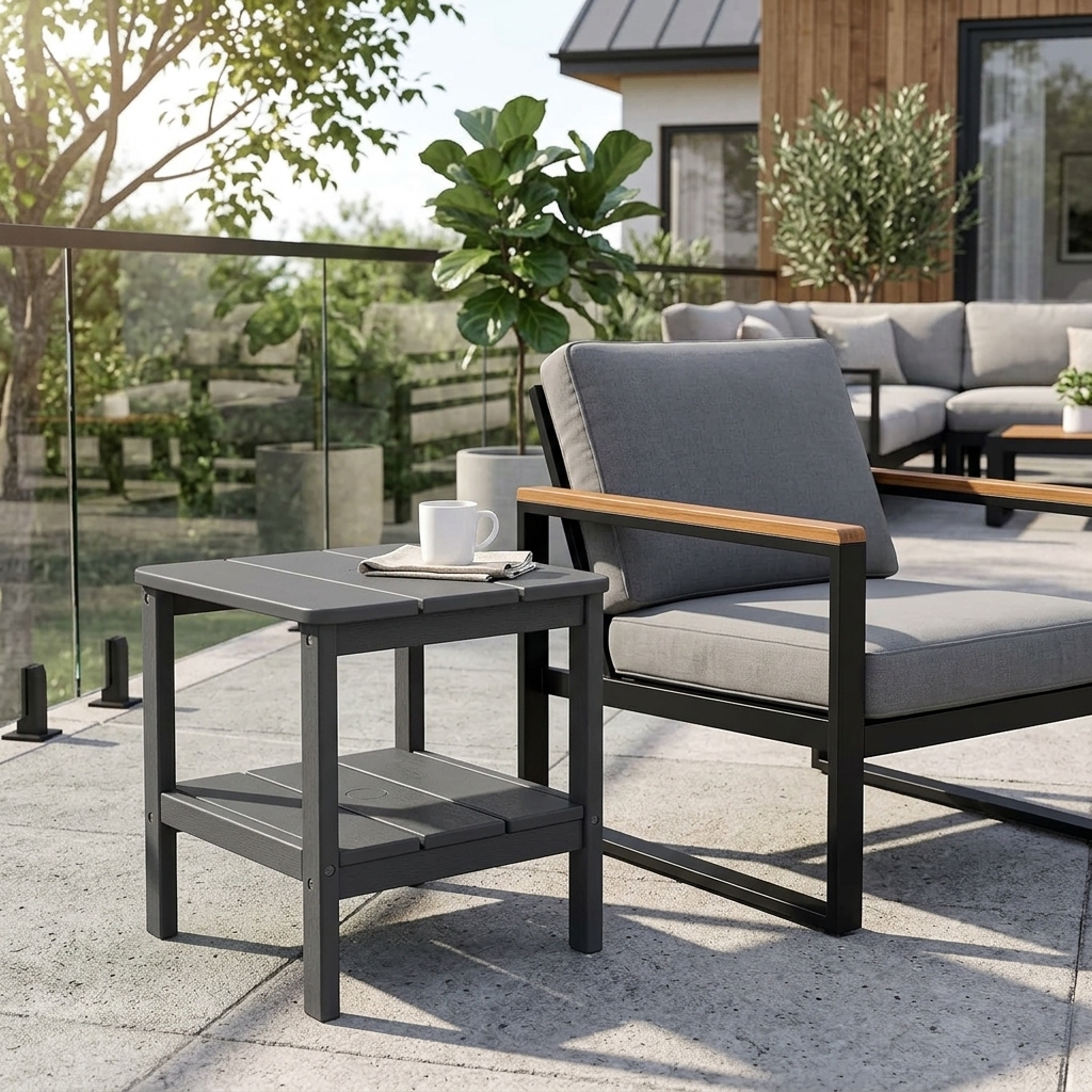 2-tier outdoor side table with umbrella hole – hips - image 6 2-Tier Outdoor Side Table with Umbrella Hole – HIPS - Image 6