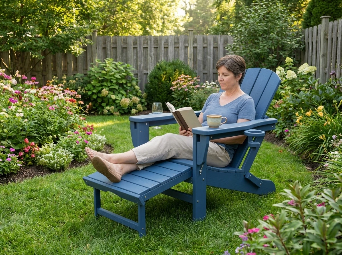 folding adjustable adirondack chair with retractable ottoman - image 4 Folding Adjustable Adirondack Chair with Retractable Ottoman - Image 4