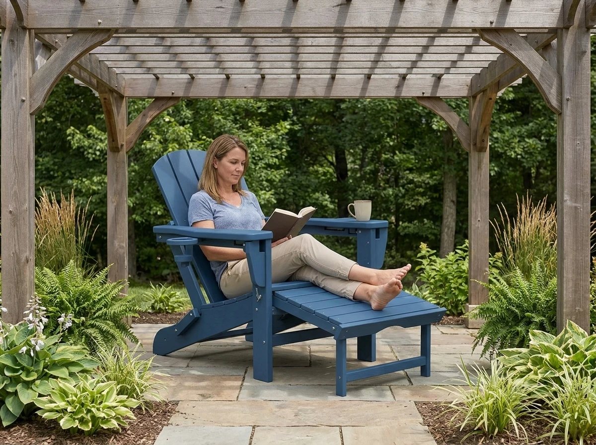 folding adjustable adirondack chair with retractable ottoman - image 3 Folding Adjustable Adirondack Chair with Retractable Ottoman - Image 3