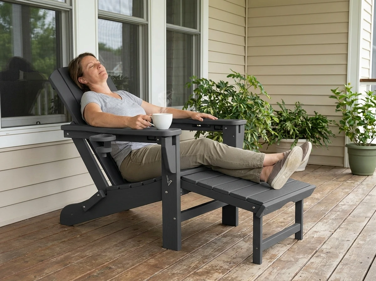 folding adjustable adirondack chair with retractable ottoman - image 6 Folding Adjustable Adirondack Chair with Retractable Ottoman - Image 6
