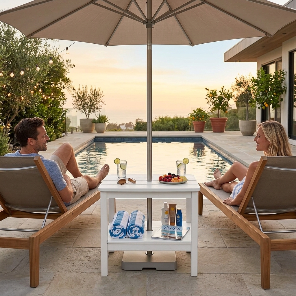 2-tier outdoor side table with umbrella hole – hips - image 4 2-Tier Outdoor Side Table with Umbrella Hole – HIPS - Image 4