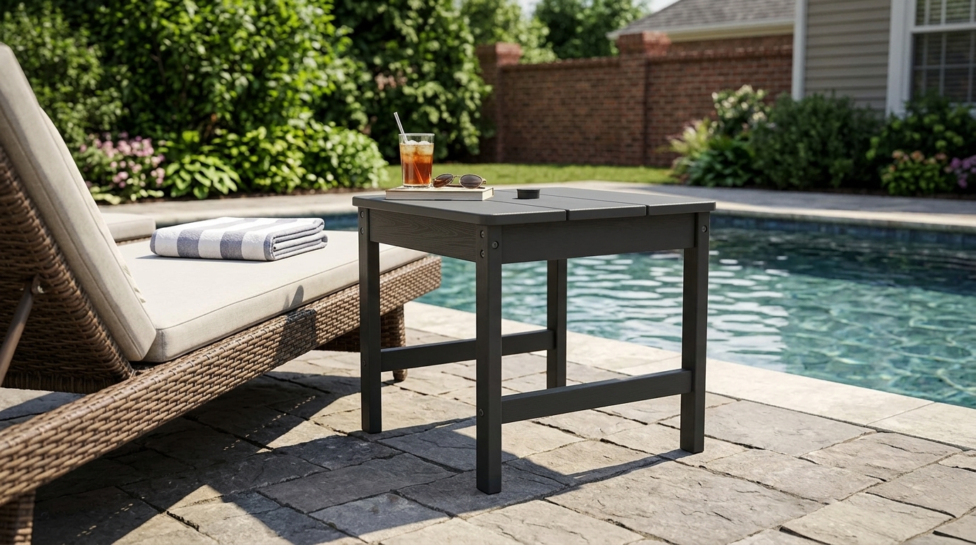 Outdoor Square Side Table with Umbrella Hole by the poolside