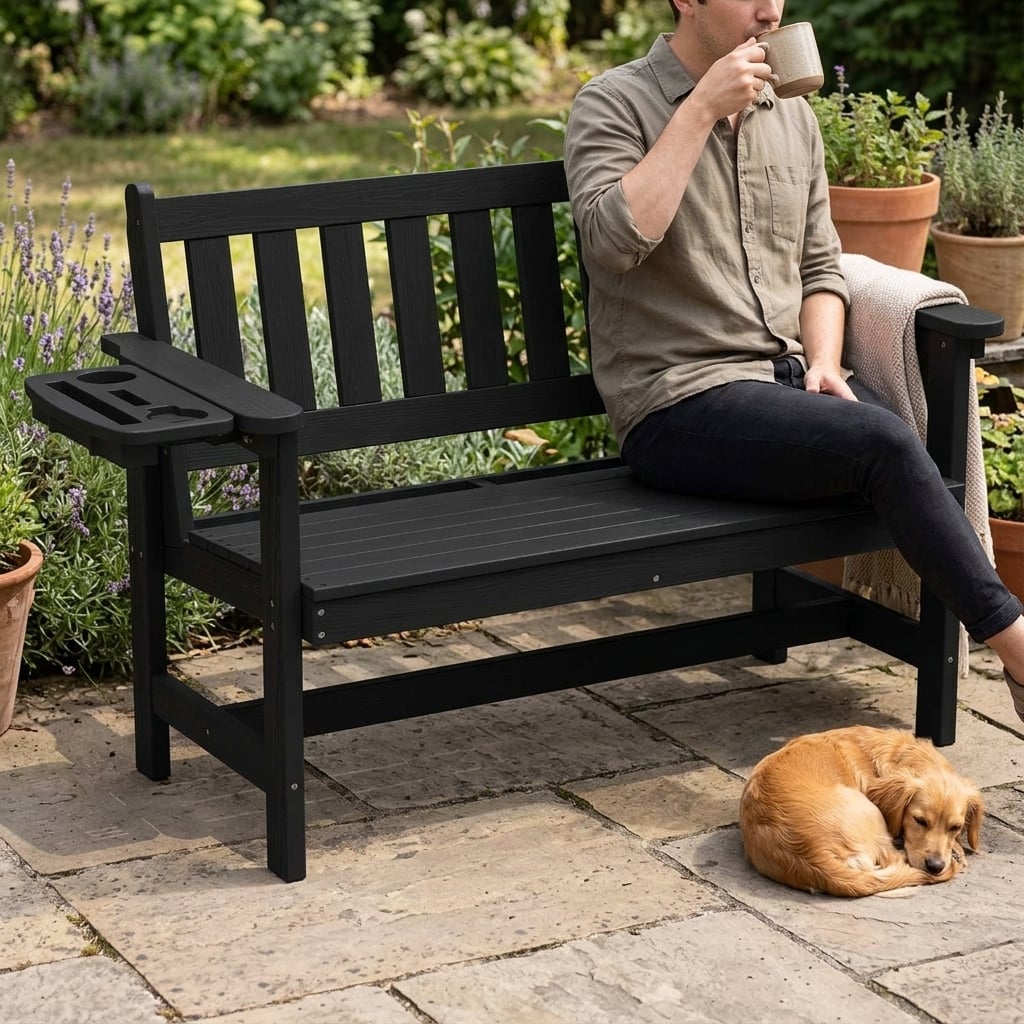 outdoor bench with side tray - image 5 Outdoor Bench with Side Tray - Image 5