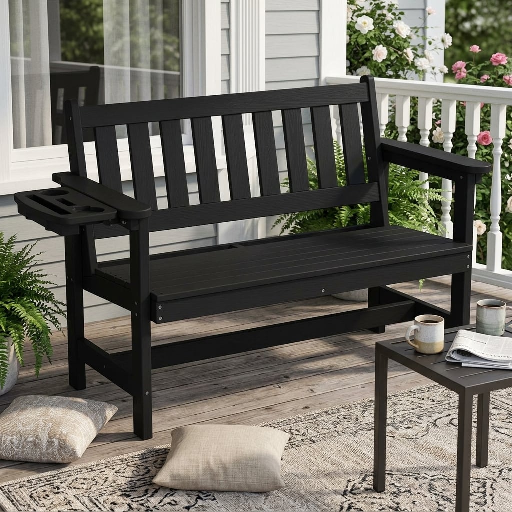 outdoor bench with side tray - image 4 Outdoor Bench with Side Tray - Image 4