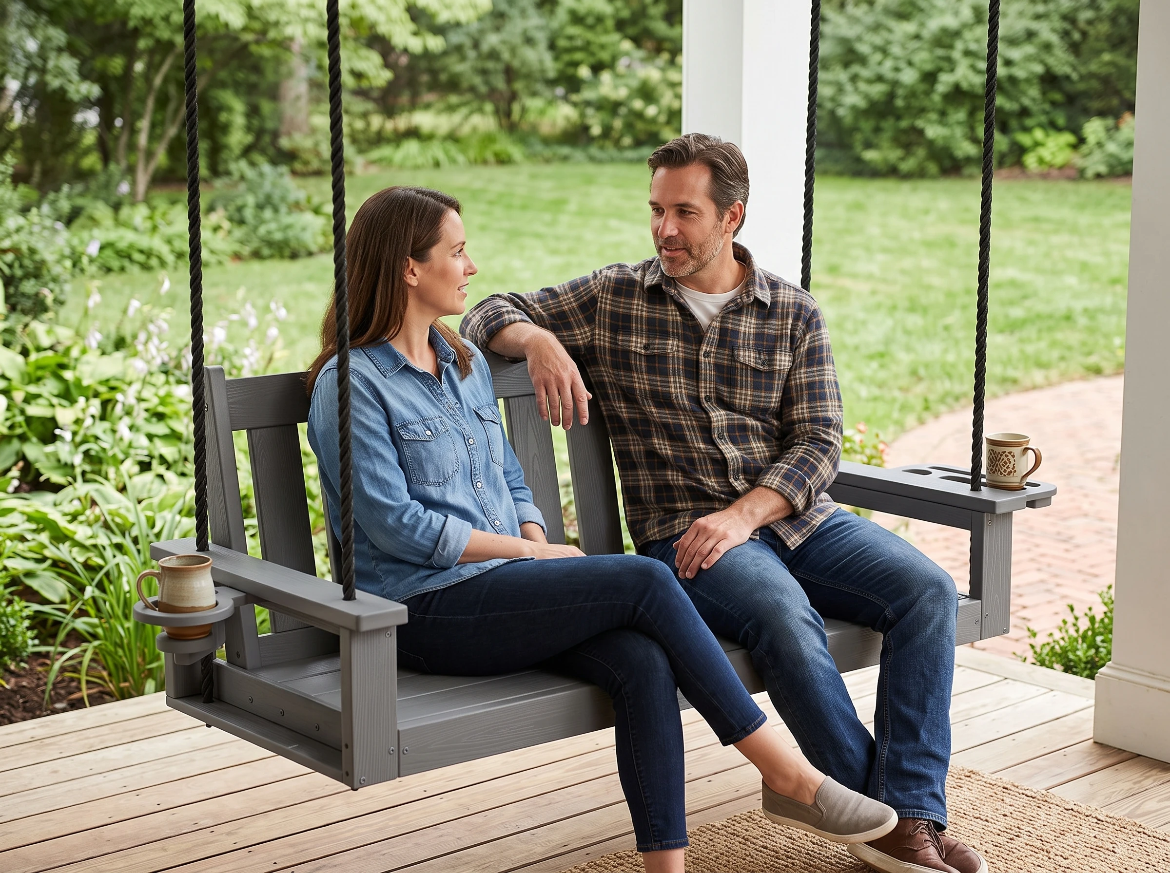 hdpe 2-person porch swing with side tray & cup holder - image 6 HDPE 2-Person Porch Swing with Side Tray & Cup Holder - Image 6