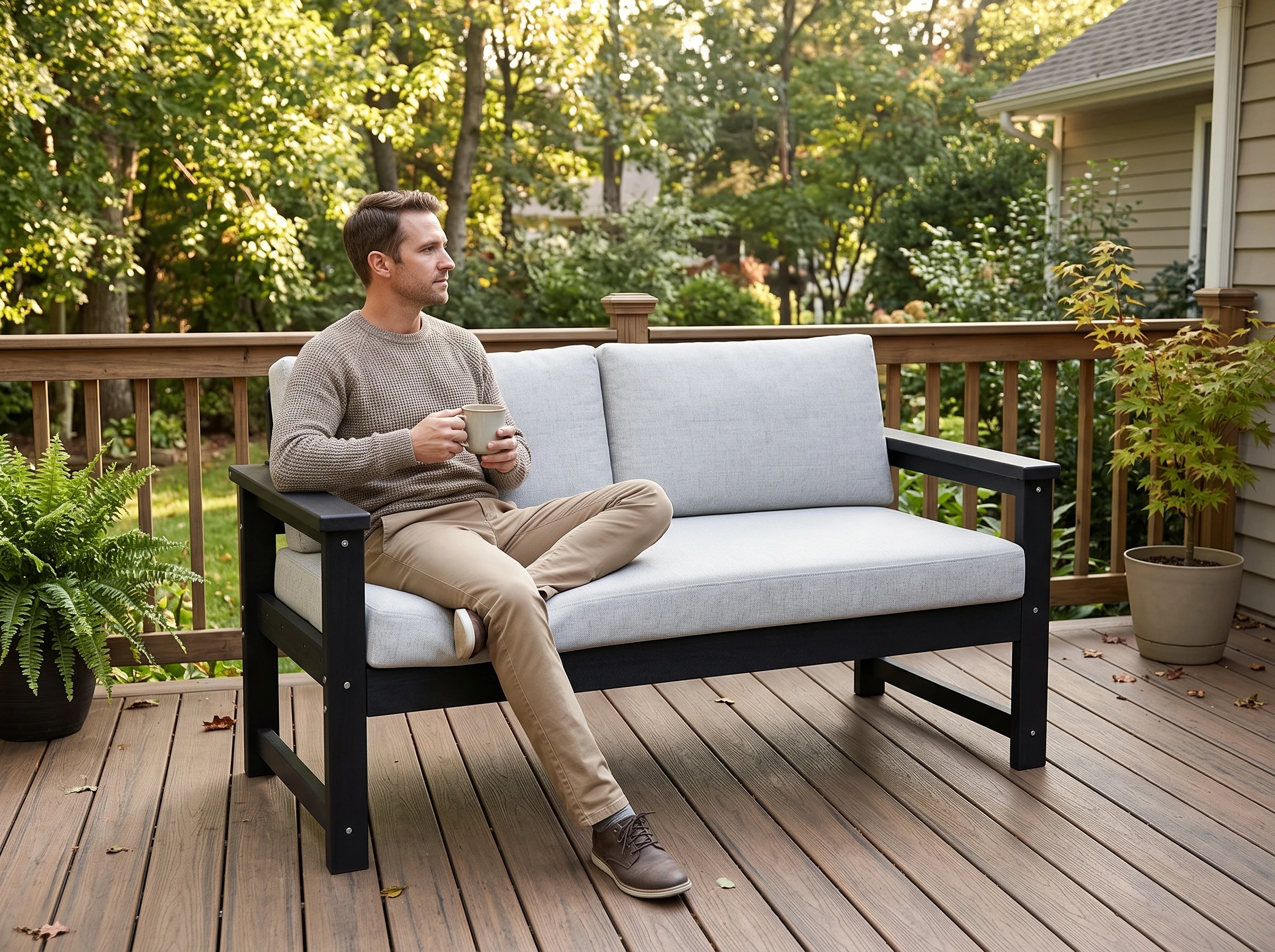hdpe 2-person outdoor loveseat with cushions - image 5 HDPE 2-Person Outdoor Loveseat with Cushions - Image 5