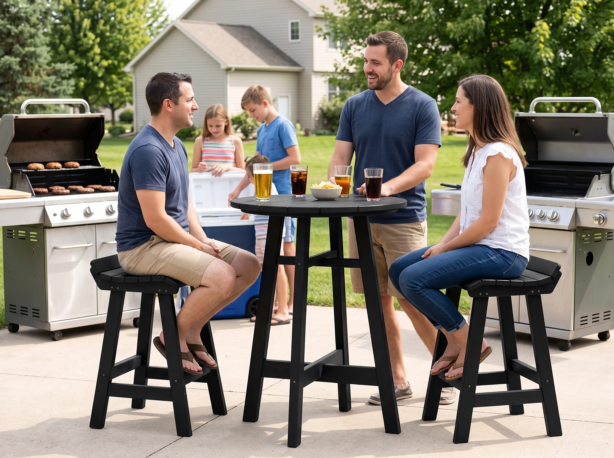 3-piece outdoor bar set with backless stools - image 5 3-Piece Outdoor Bar Set with Backless Stools - Image 5