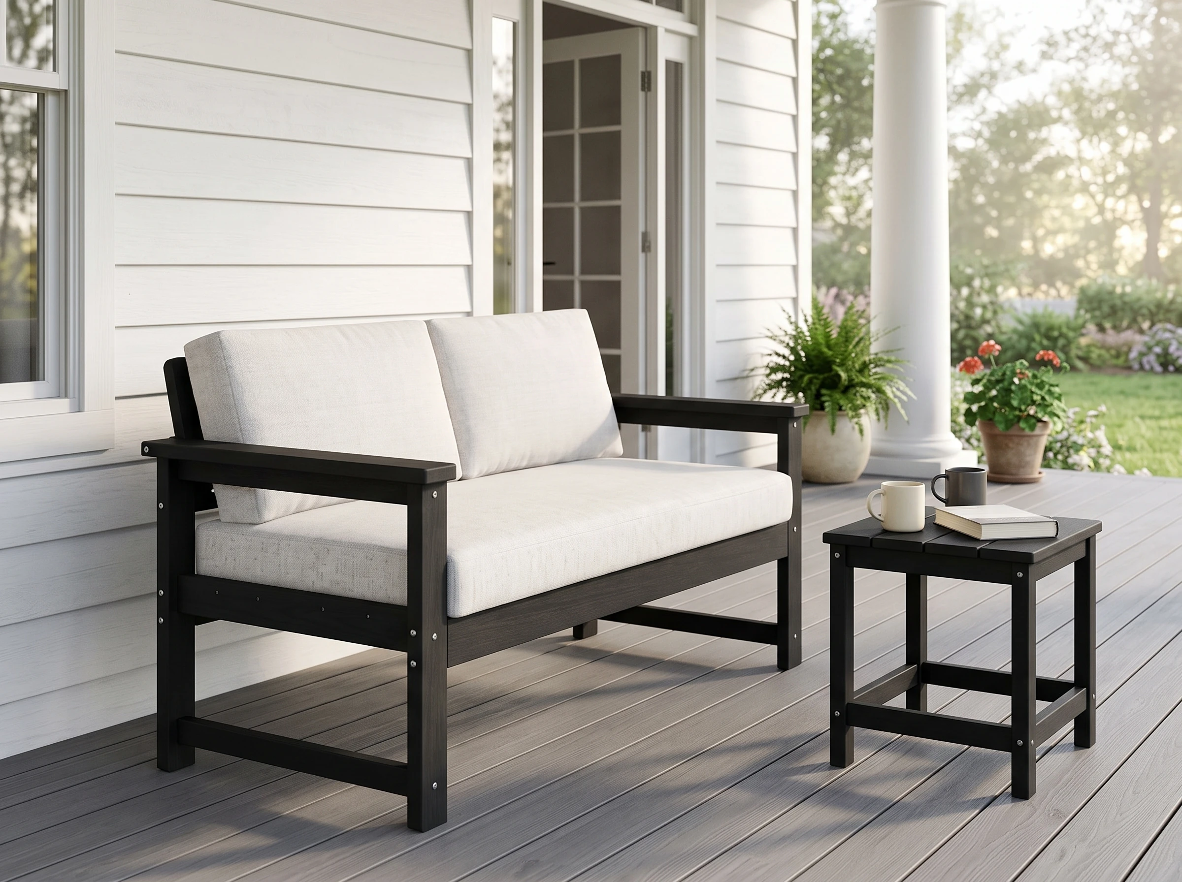 hdpe 2-person outdoor loveseat with cushions - image 3 HDPE 2-Person Outdoor Loveseat with Cushions - Image 3