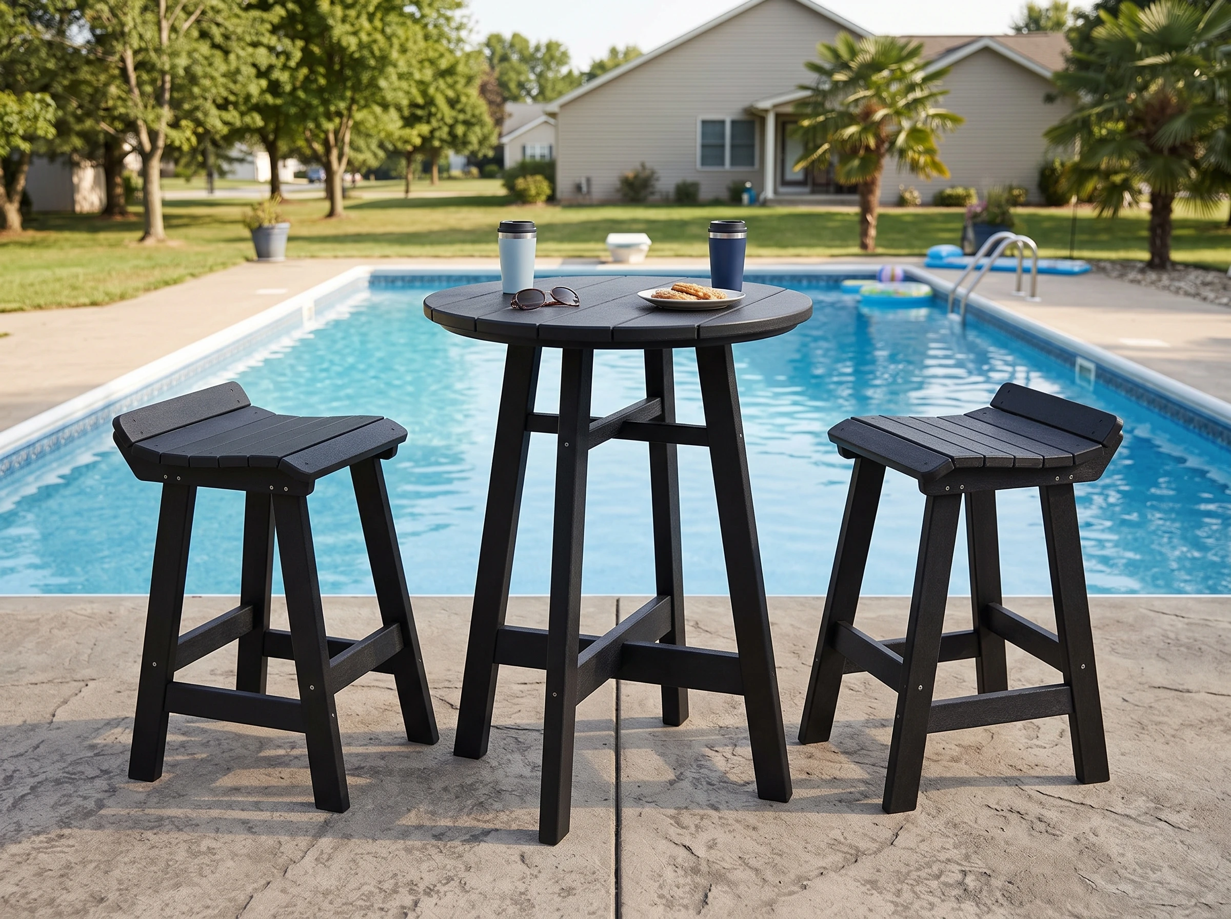 3-piece outdoor bar set with backless stools - image 3 3-Piece Outdoor Bar Set with Backless Stools - Image 3