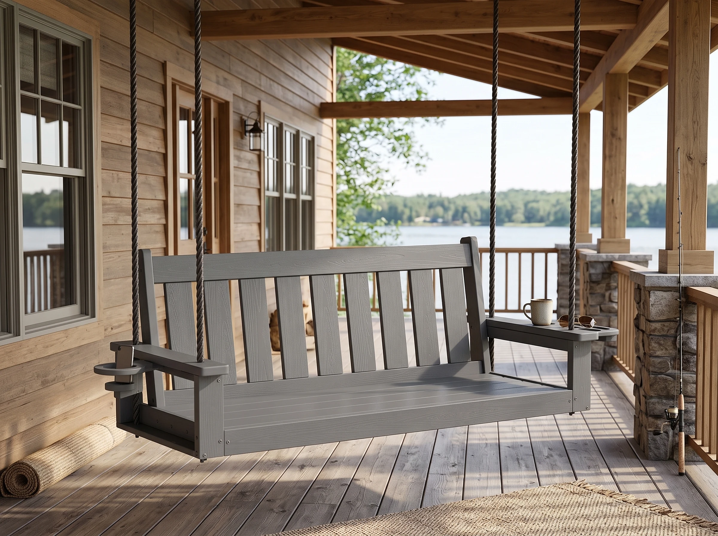 hdpe 2-person porch swing with side tray & cup holder - image 4 HDPE 2-Person Porch Swing with Side Tray & Cup Holder - Image 4
