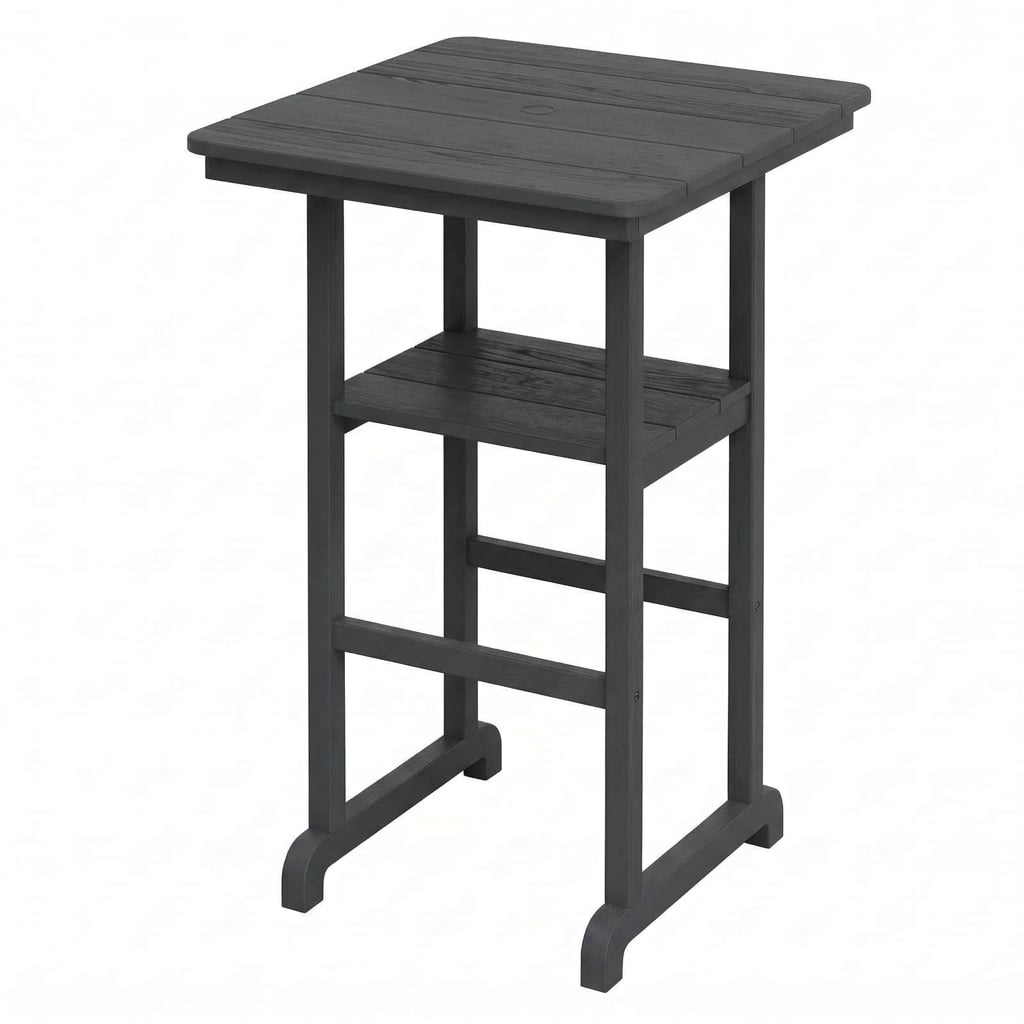 2-Tier Square Outdoor Bar Height Table with Umbrella Hole